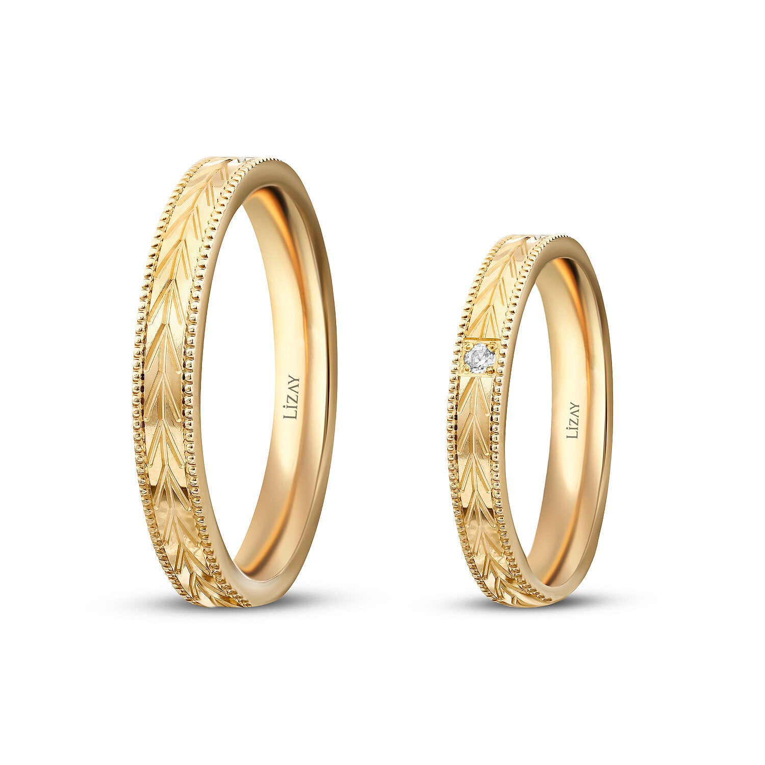His and Hers Wheat Pattern Gold Wedding Band Set