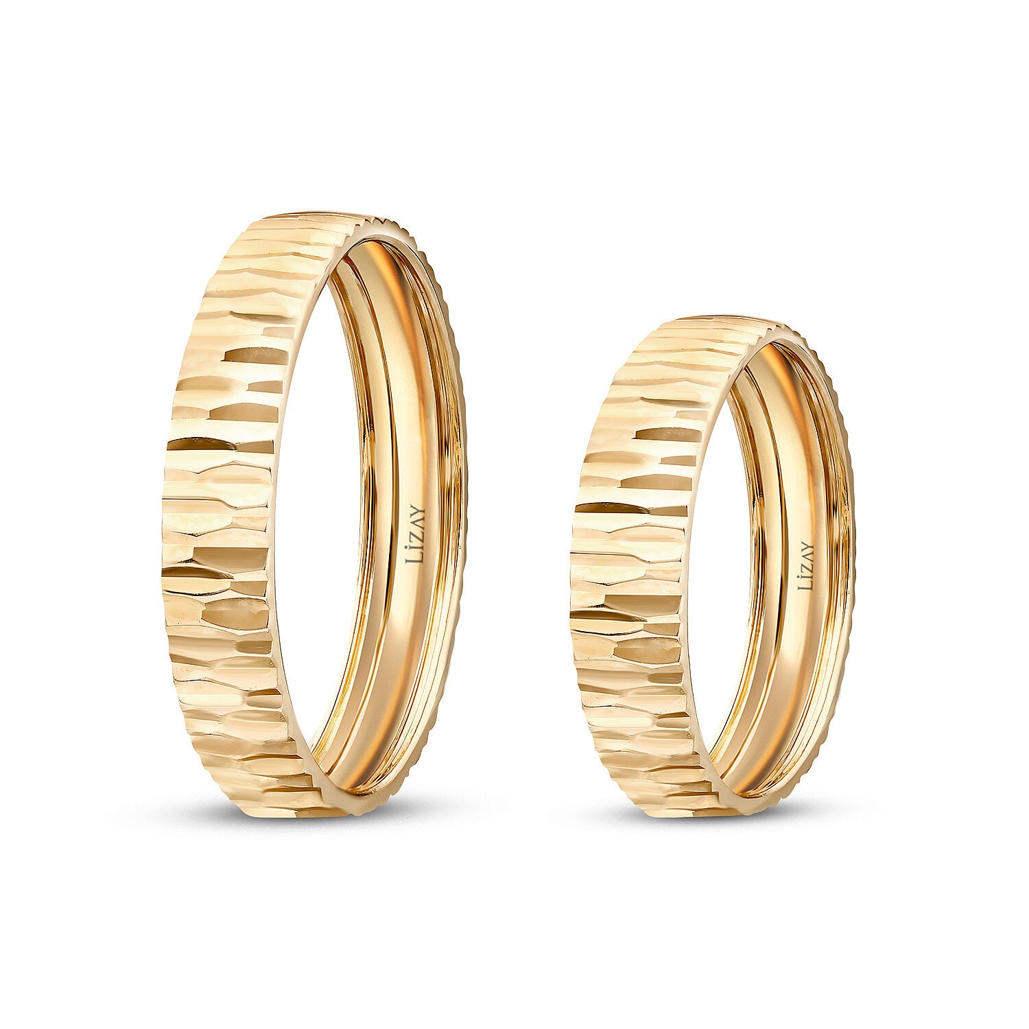 His and Hers Patterned Gold Wedding Band Set