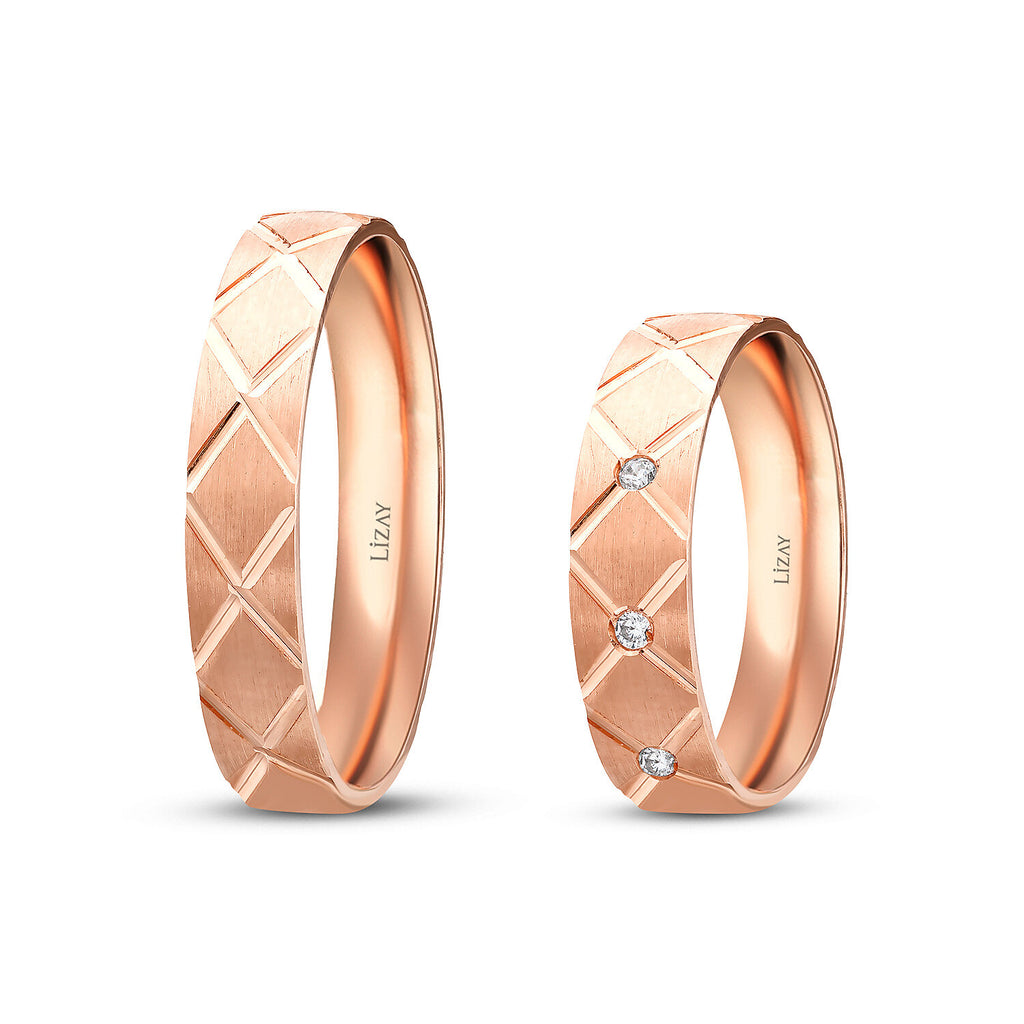 His and Hers Quilted Gold Wedding Band Set