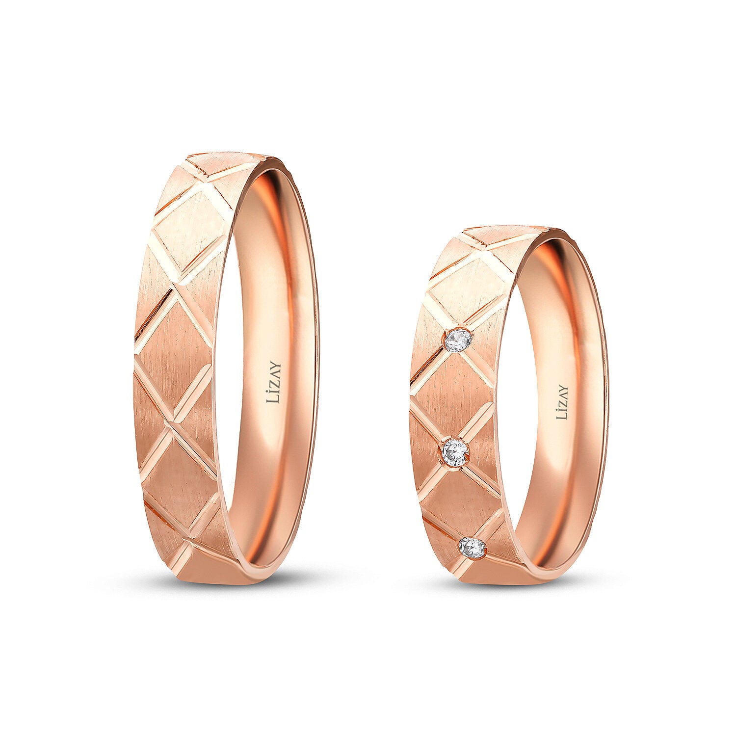 His and Hers Quilted Gold Wedding Band Set