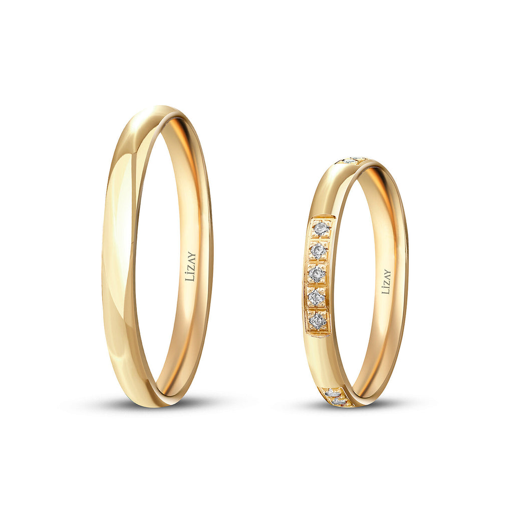 His and Hers Gold Wedding Band Set