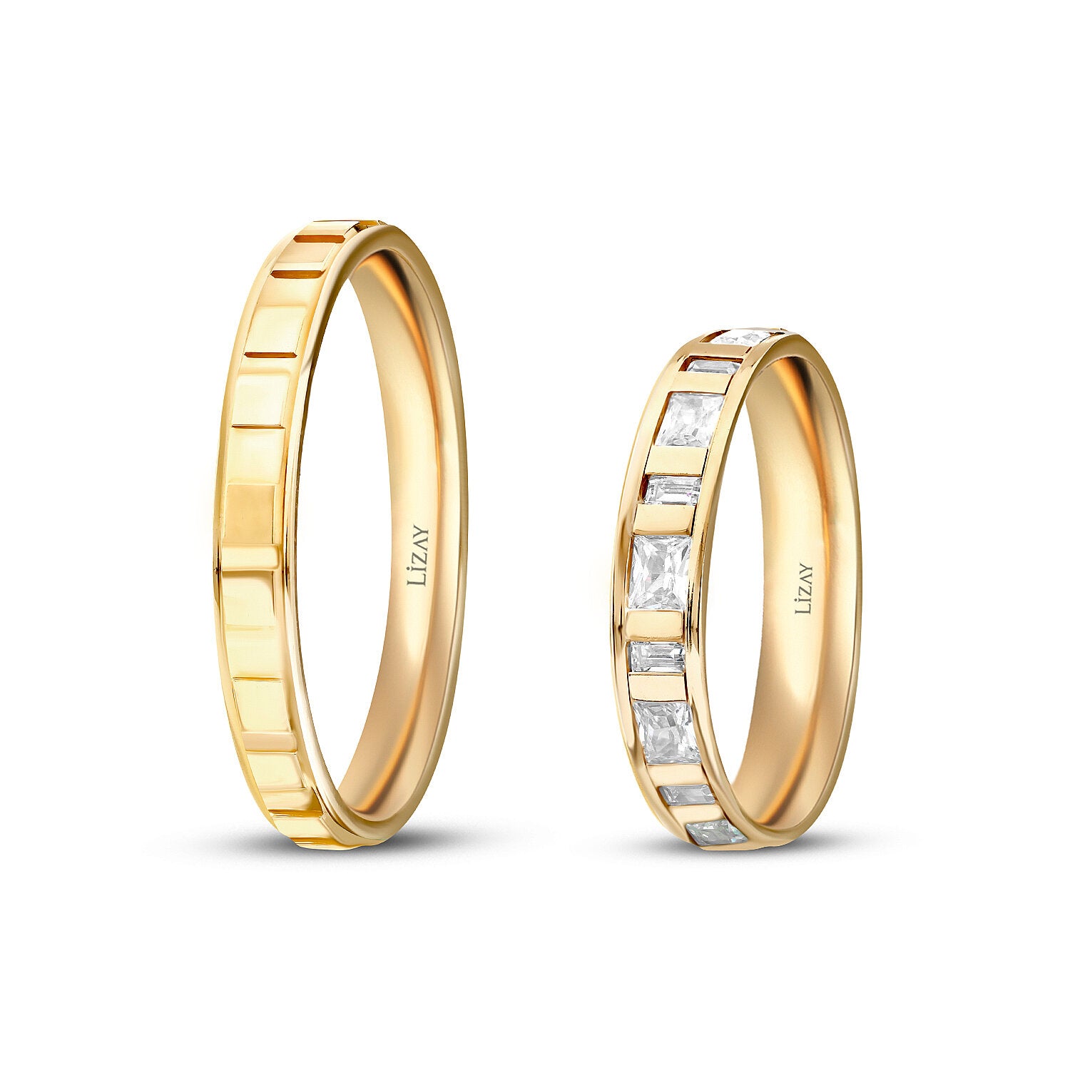 His and Hers Gold Wedding Band Set with Stones