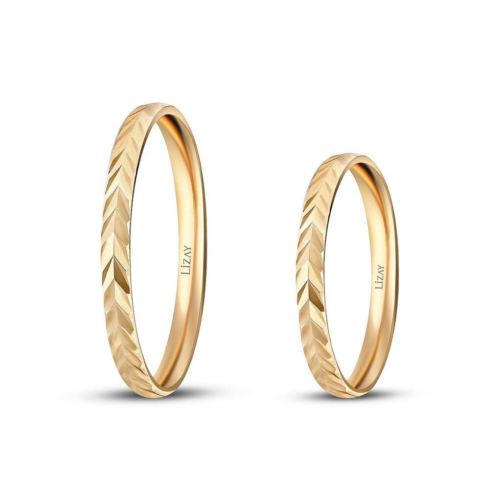 His and Hers Patterned Gold Wedding Band Set