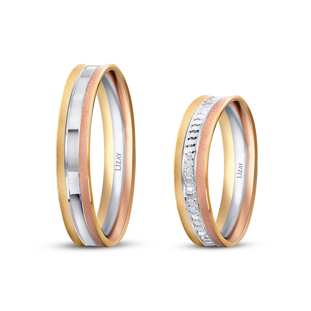 His and Hers Tri-Color Gold Wedding Band Set