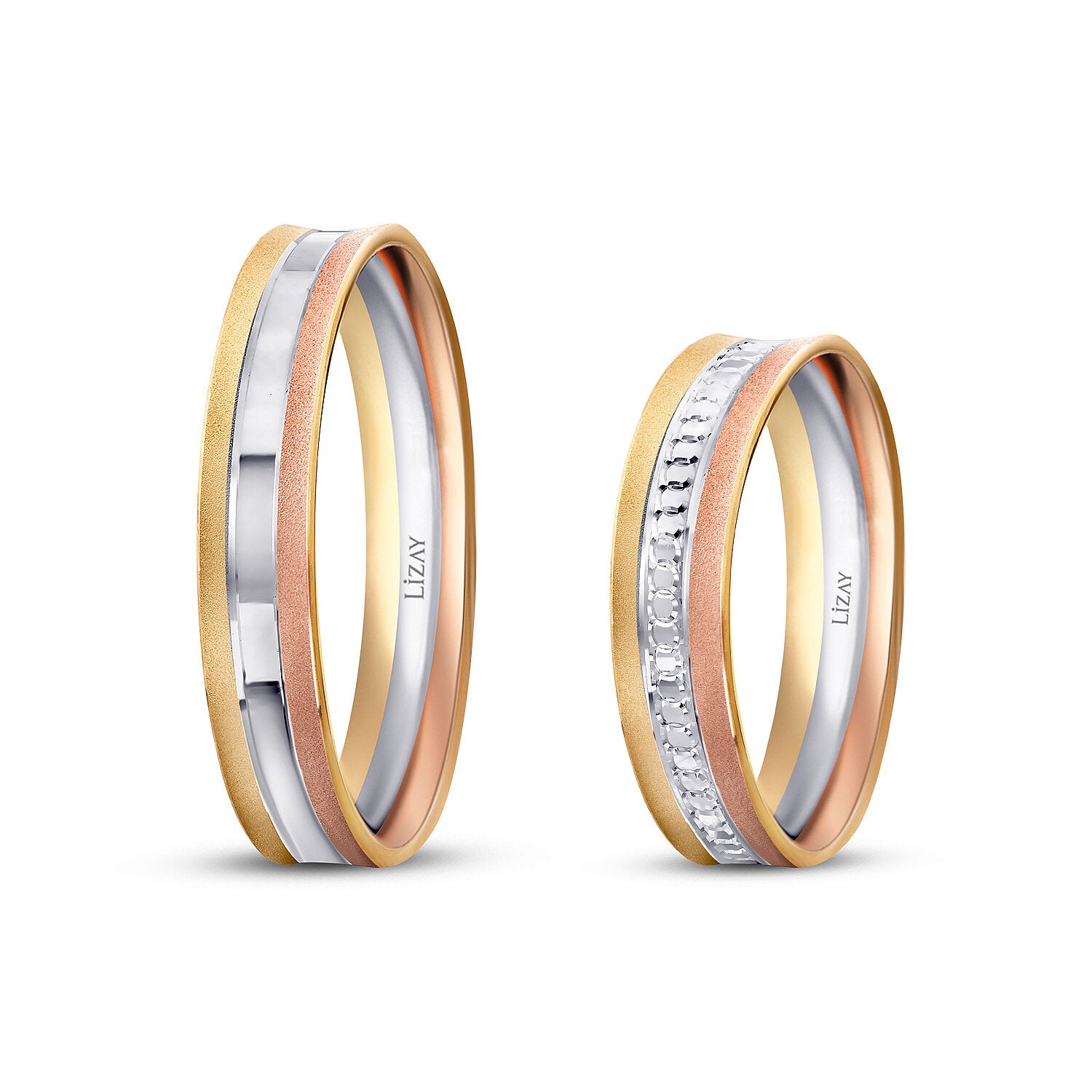 His and Hers Tri-Color Gold Wedding Band Set