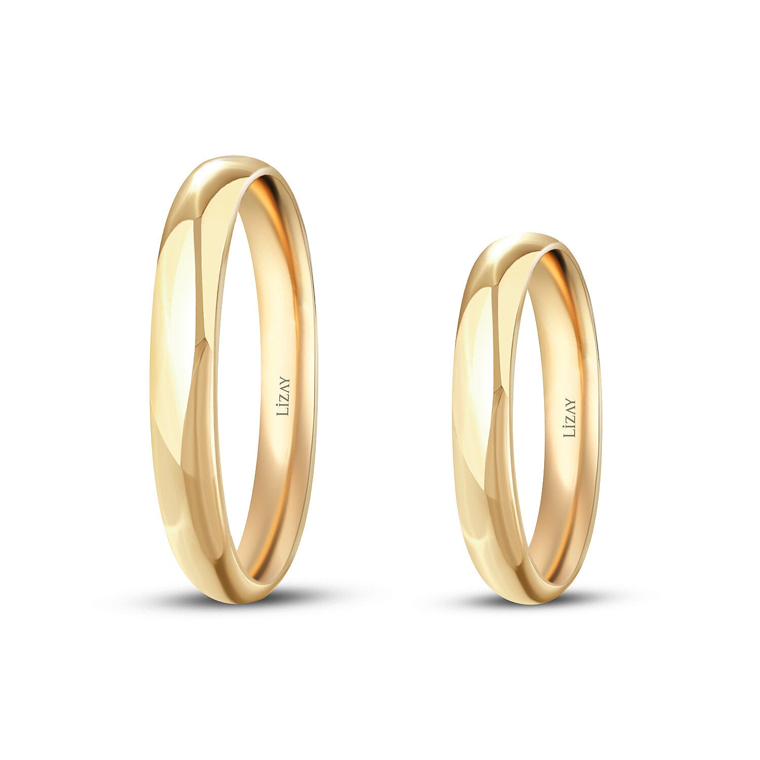 His and Hers 3mm Domed Gold Wedding Band Set
