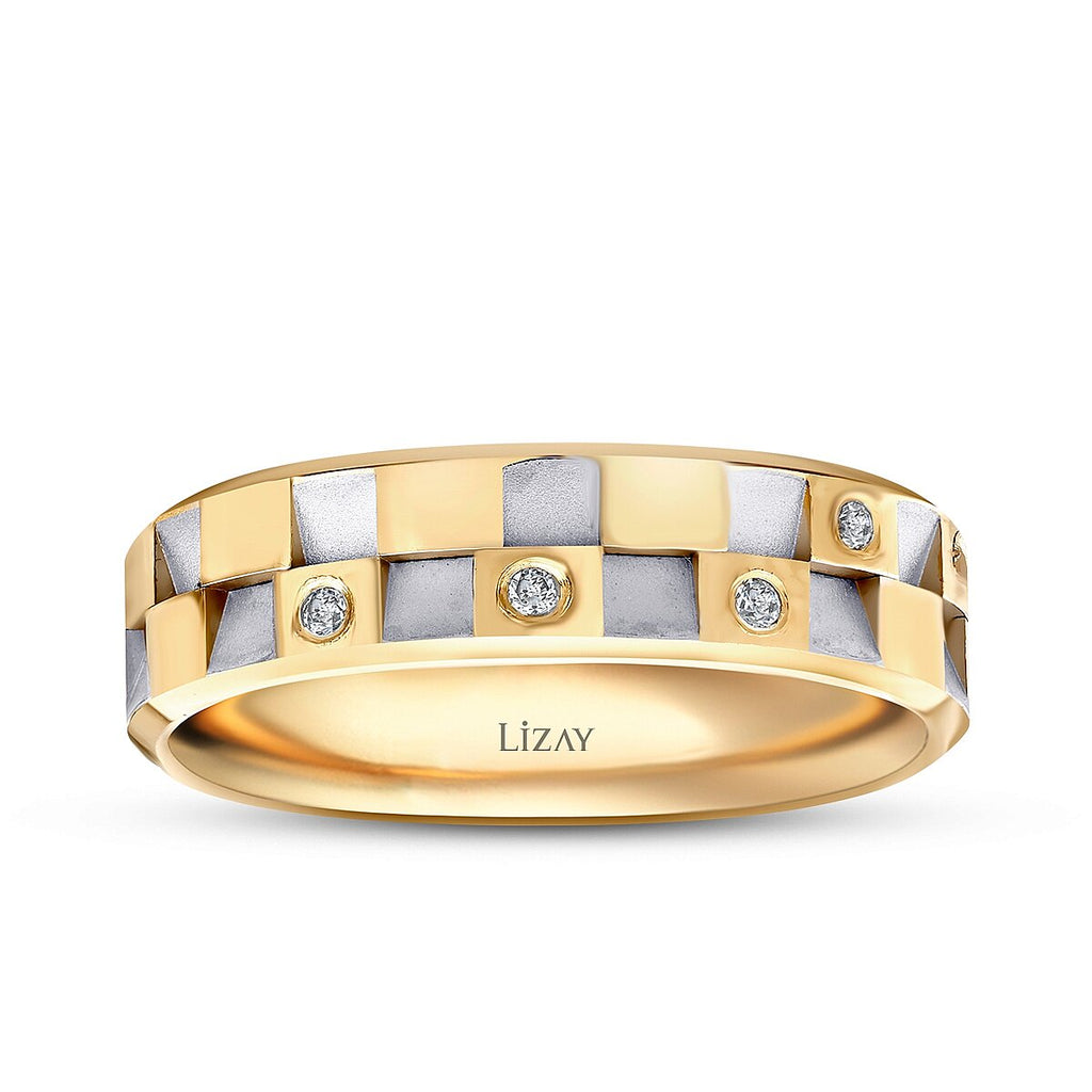 His and Hers Mosaic Gold Wedding Band Set