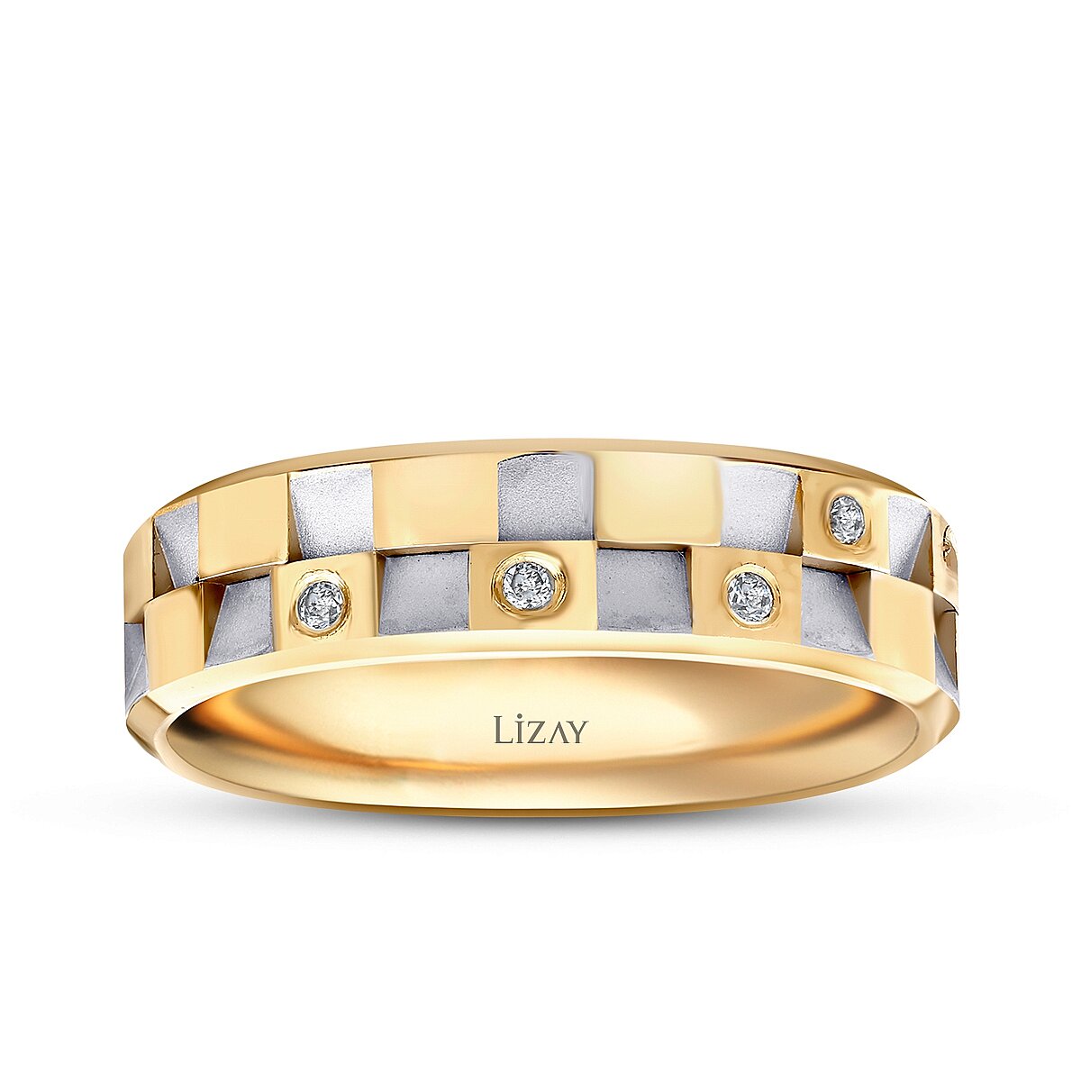 His and Hers Mosaic Gold Wedding Band Set
