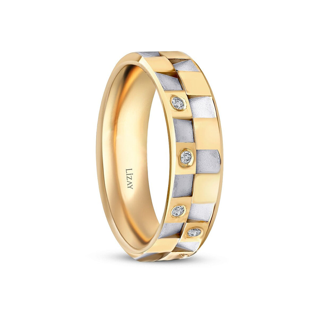 His and Hers Mosaic Gold Wedding Band Set