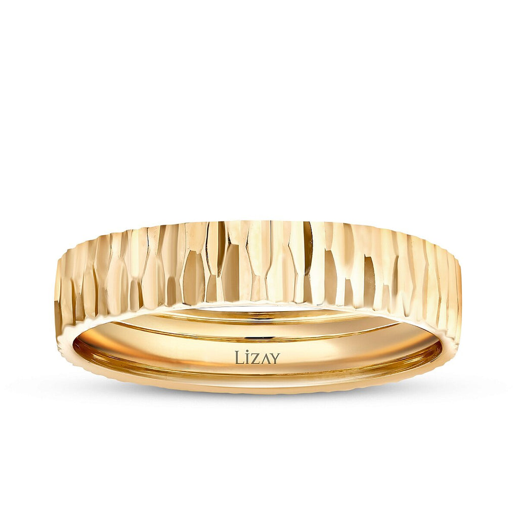His and Hers Patterned Gold Wedding Band Set