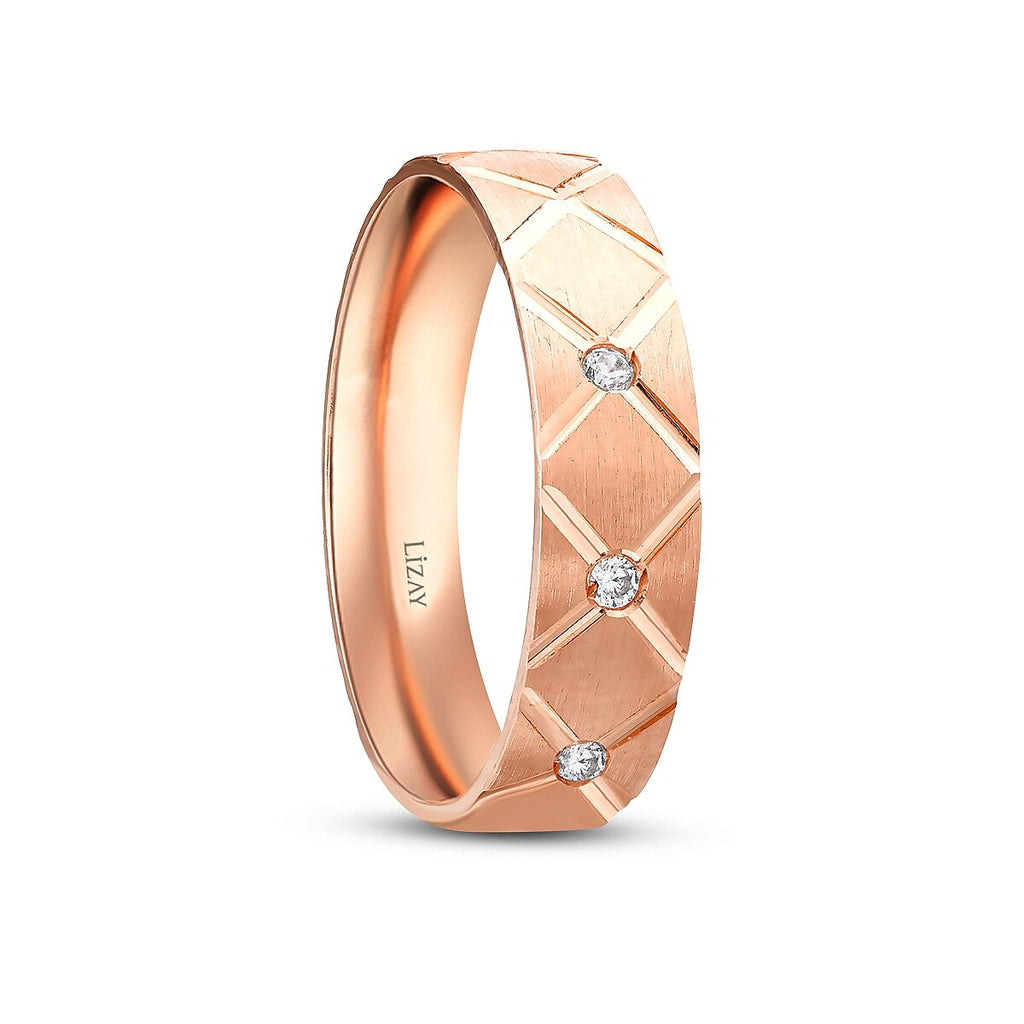 His and Hers Quilted Gold Wedding Band Set