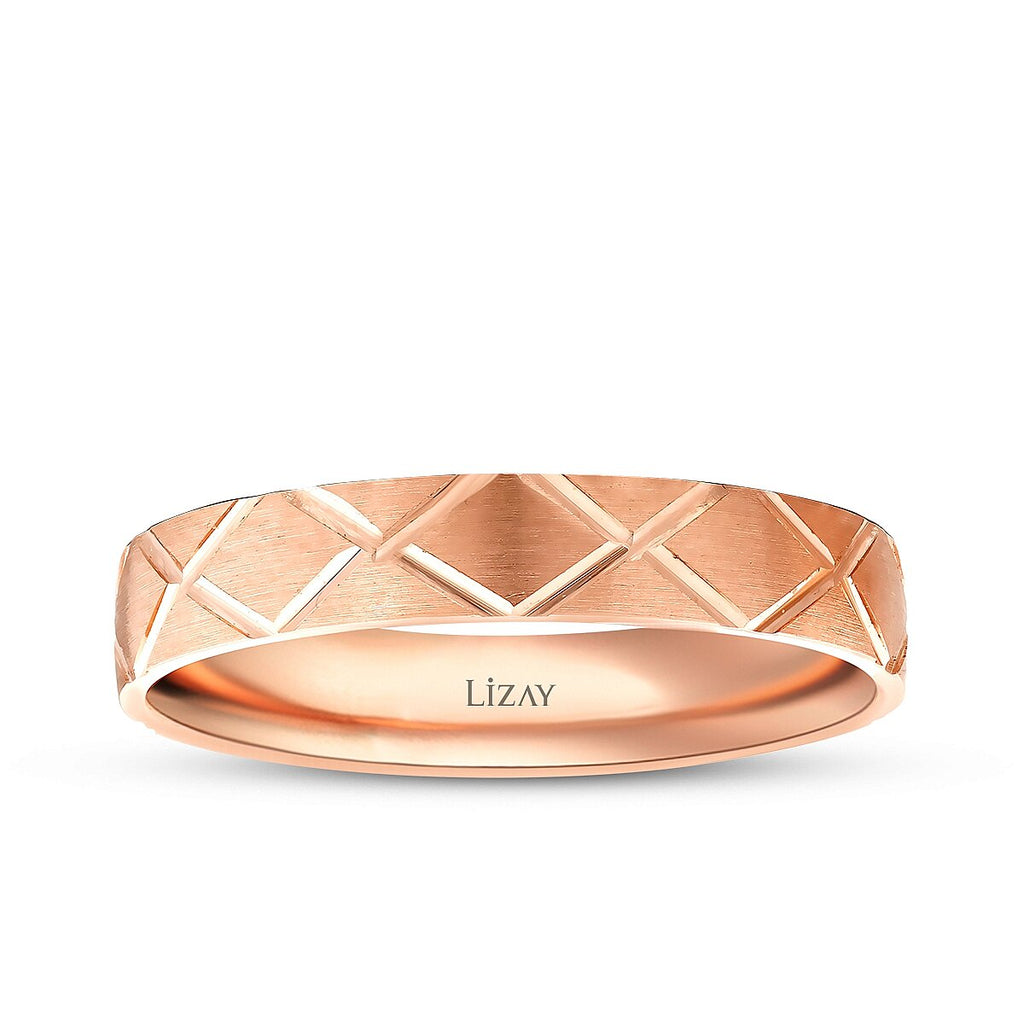 His and Hers Quilted Gold Wedding Band Set