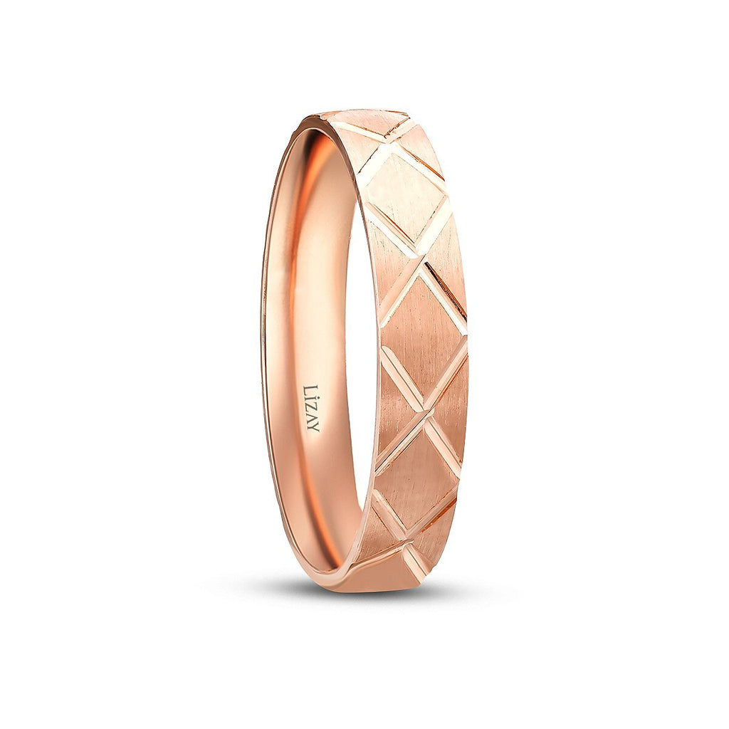 His and Hers Quilted Gold Wedding Band Set