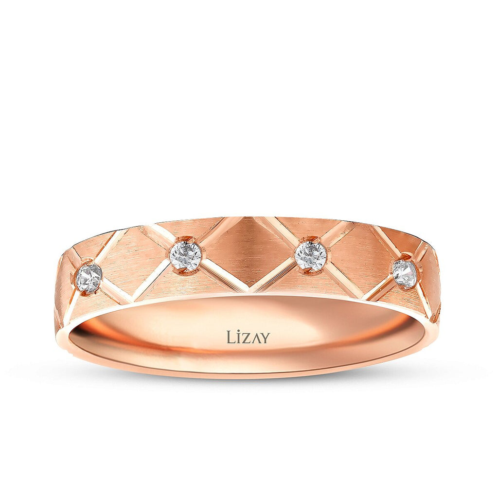 His and Hers Quilted Gold Wedding Band Set