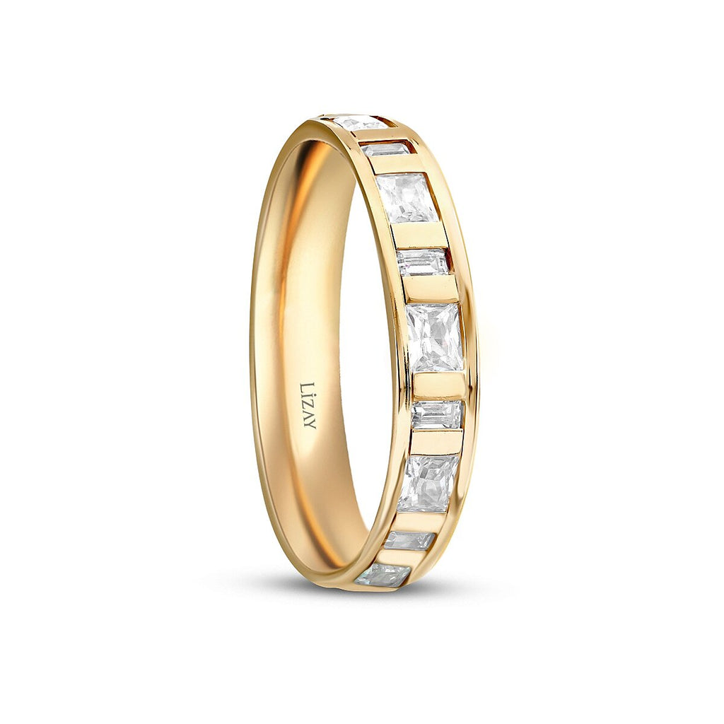 His and Hers Gold Wedding Band Set with Stones