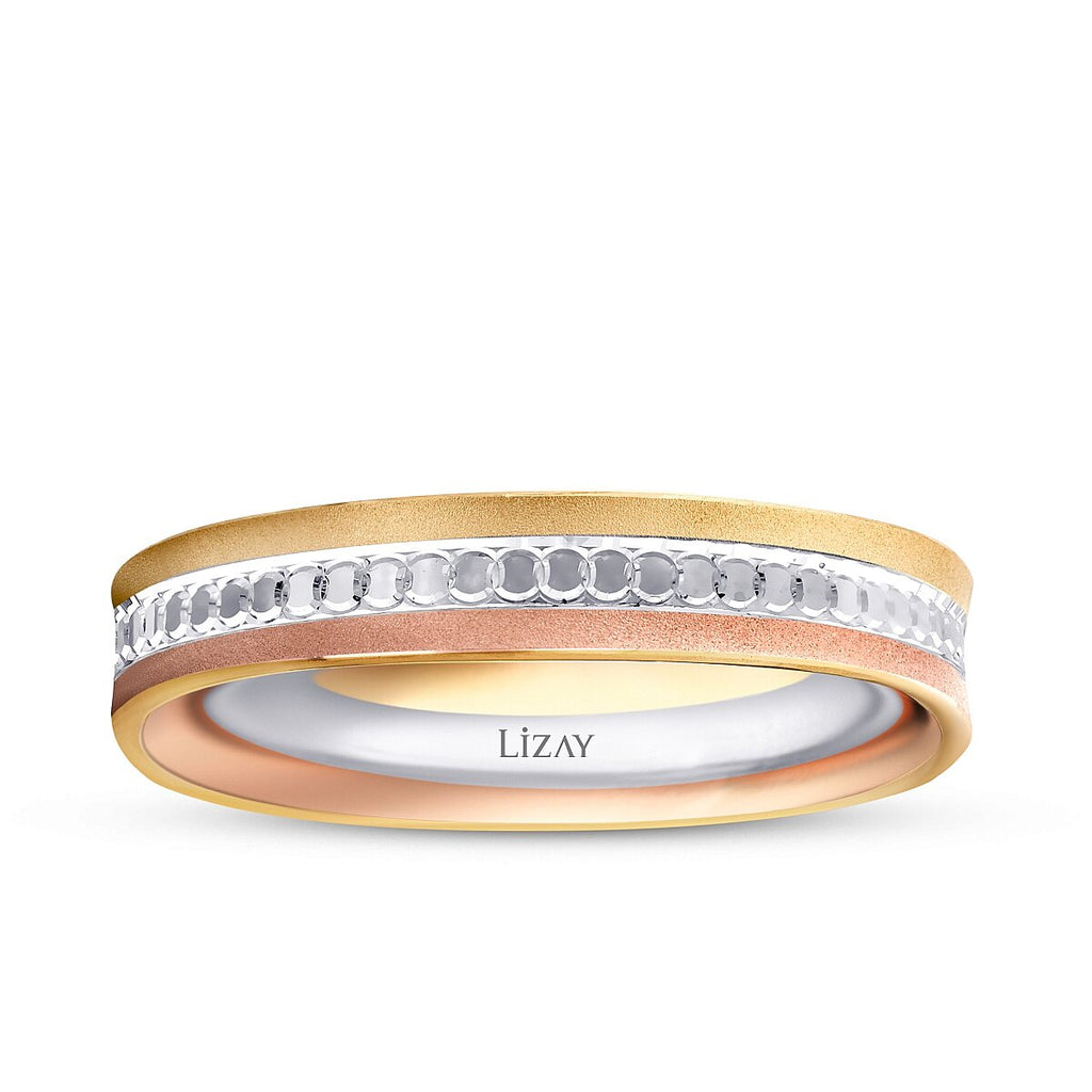His and Hers Tri-Color Gold Wedding Band Set