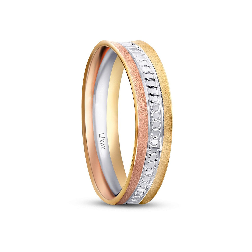 His and Hers Tri-Color Gold Wedding Band Set