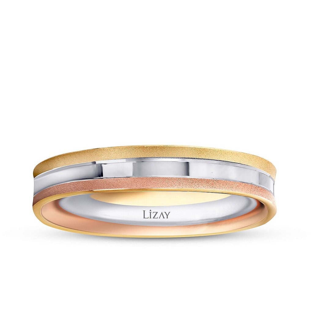 His and Hers Tri-Color Gold Wedding Band Set