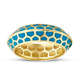 Gold Blue Enamel Ring