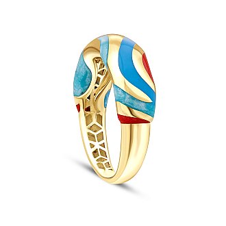Gold Blue Enamel Ring