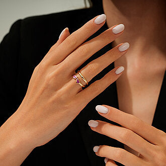 Gold Pink Touch Statement Ring