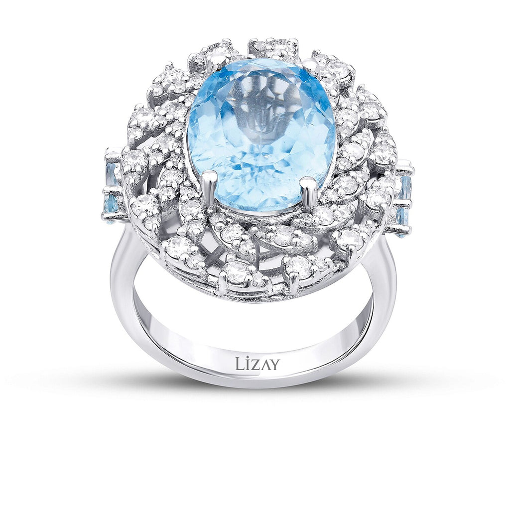9,06 Carat Diamond Blue Topaz Ring
