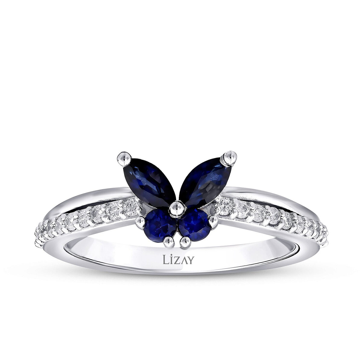 0,69 Carat Diamond Sapphire Butterfly Ring