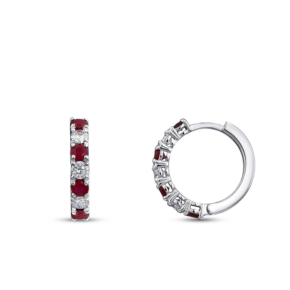 0,72 Carat Diamond Ruby Hoop Earrings