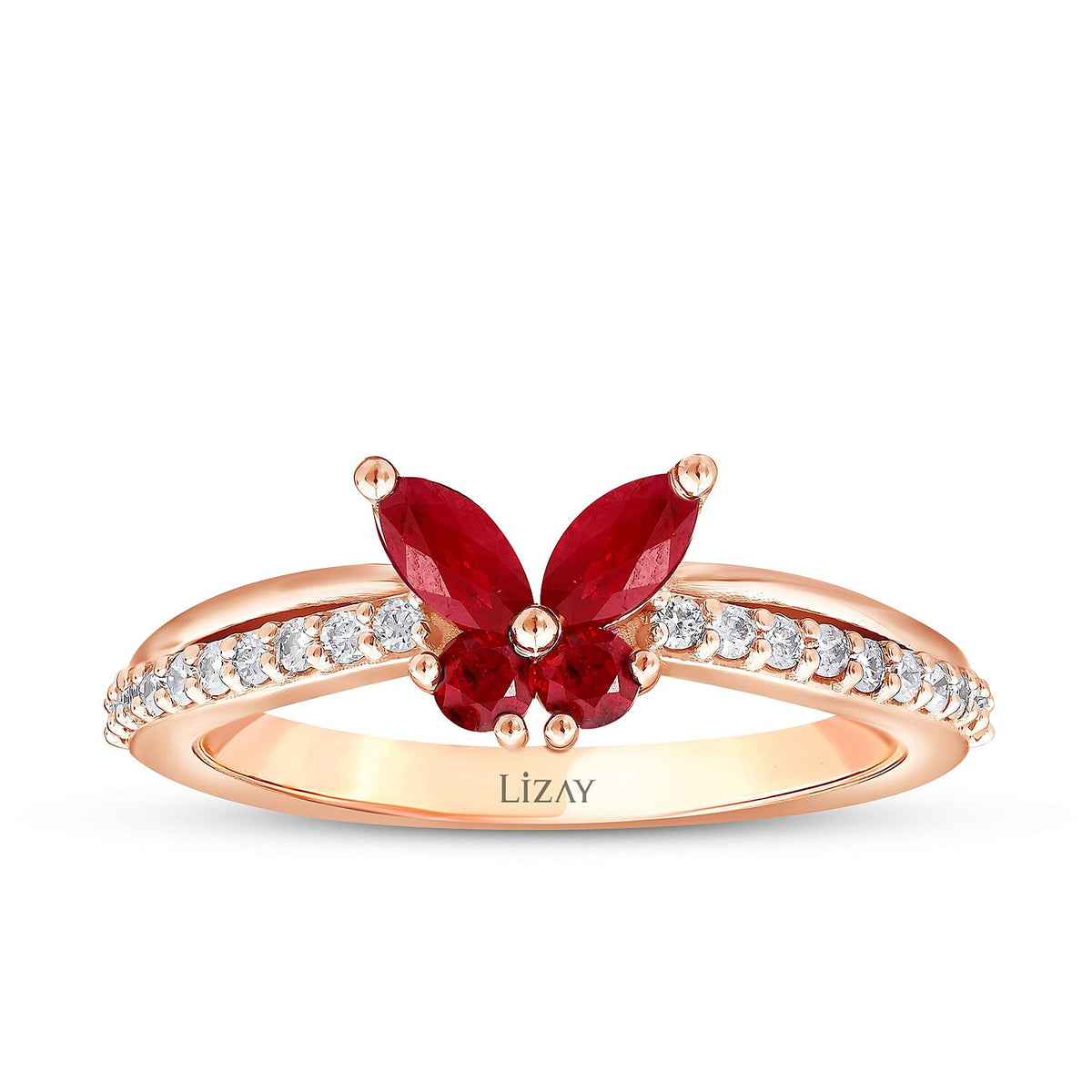 0,62 Carat Diamond Ruby Butterfly Ring