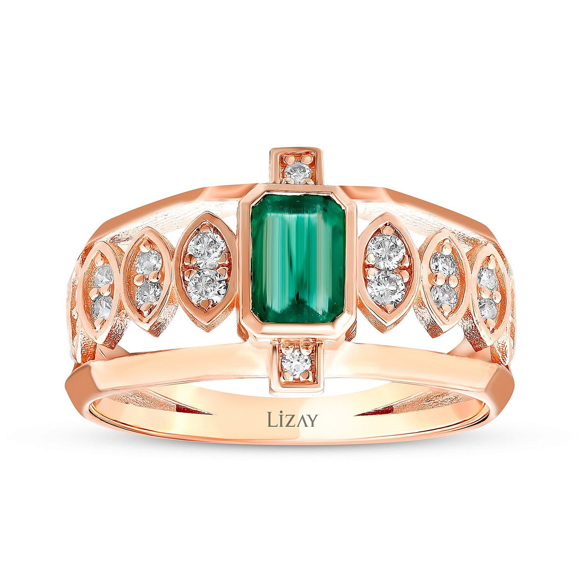 0,74 Carat Diamond Emerald Ring