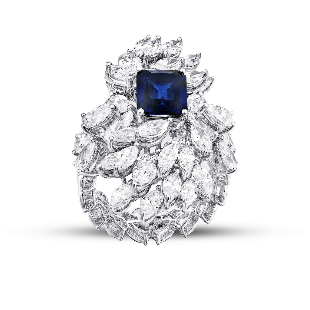 6,53 Carat Diamond Sapphire Ring