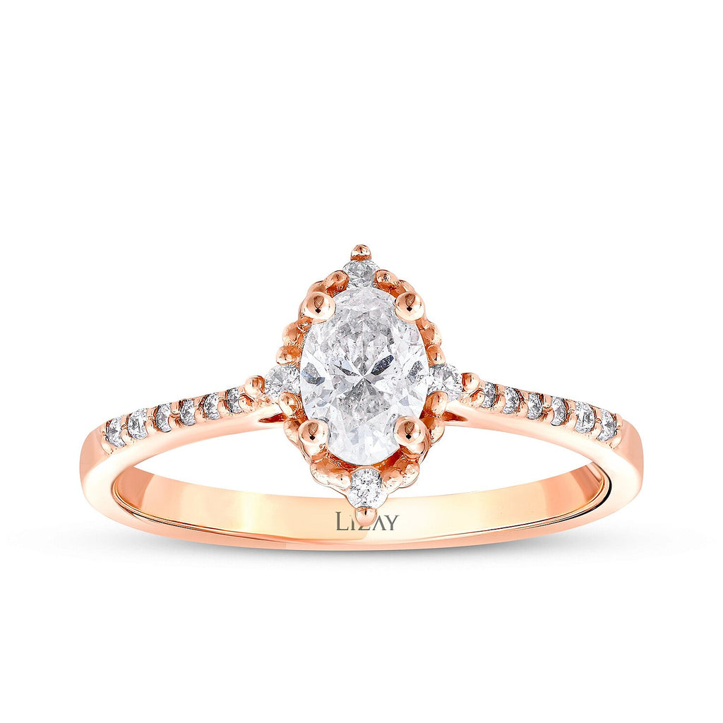 0,53 Carat Diamond Lotus Oval Solitaire Engagement Ring