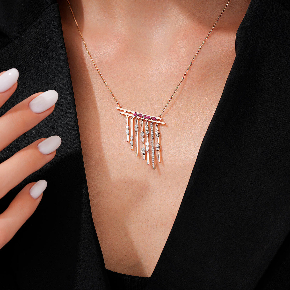 1,15 Carat Diamond Ruby Necklace