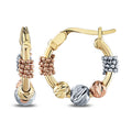 Gold Three-Tone Twisted Ball Hoop Earrings
