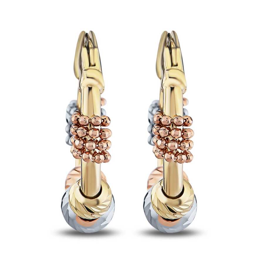 Gold Three-Tone Twisted Ball Hoop Earrings