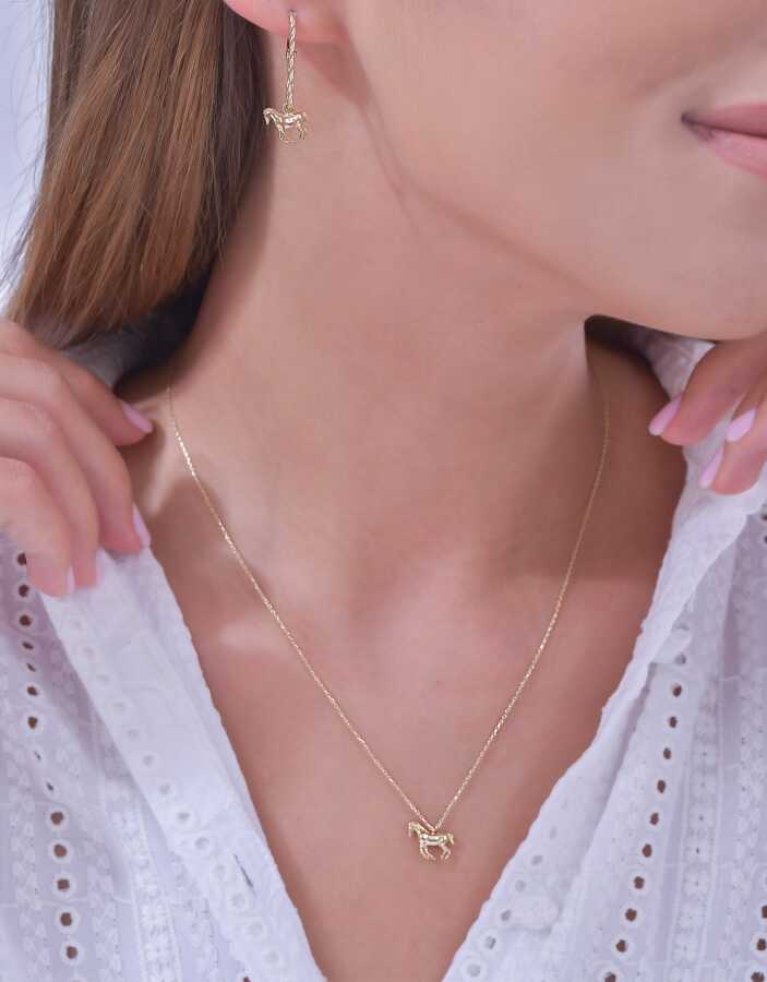 Gold Stone Horse Earrings