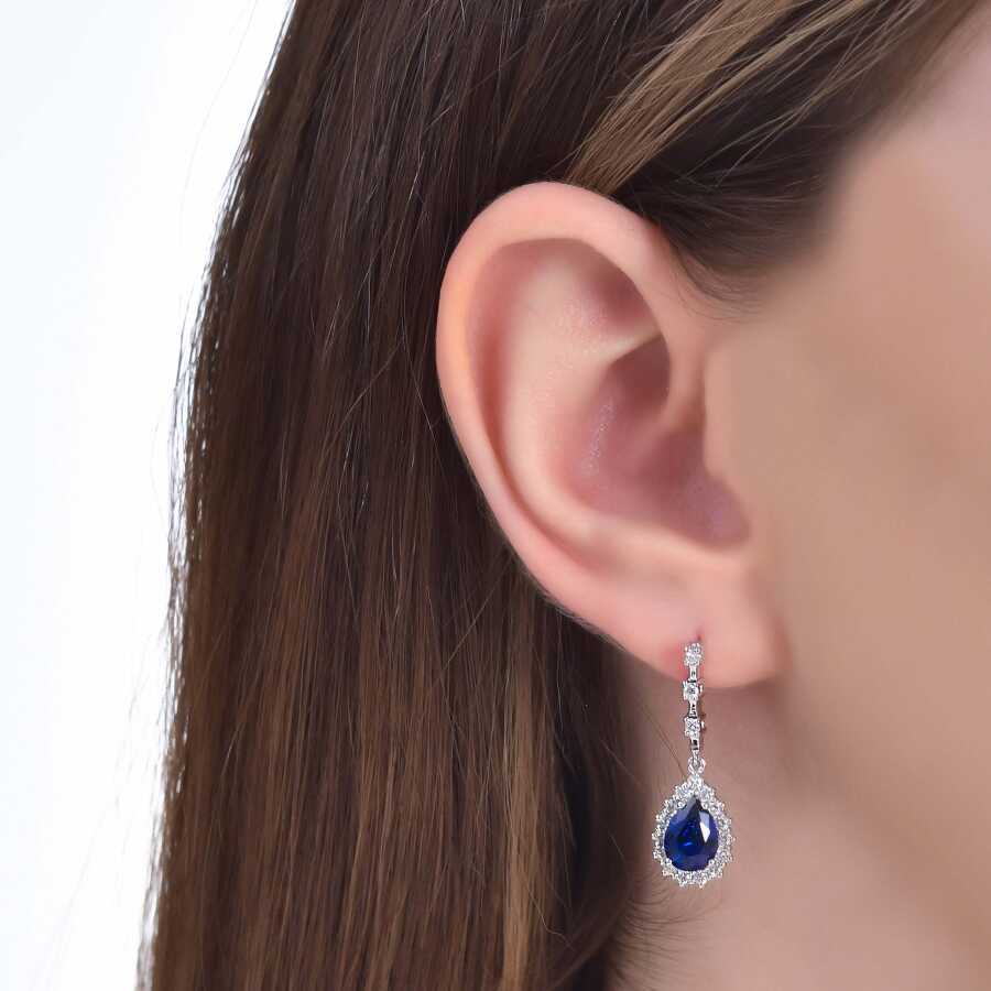 3,44 Carat Diamond Pear Sapphire Earrings
