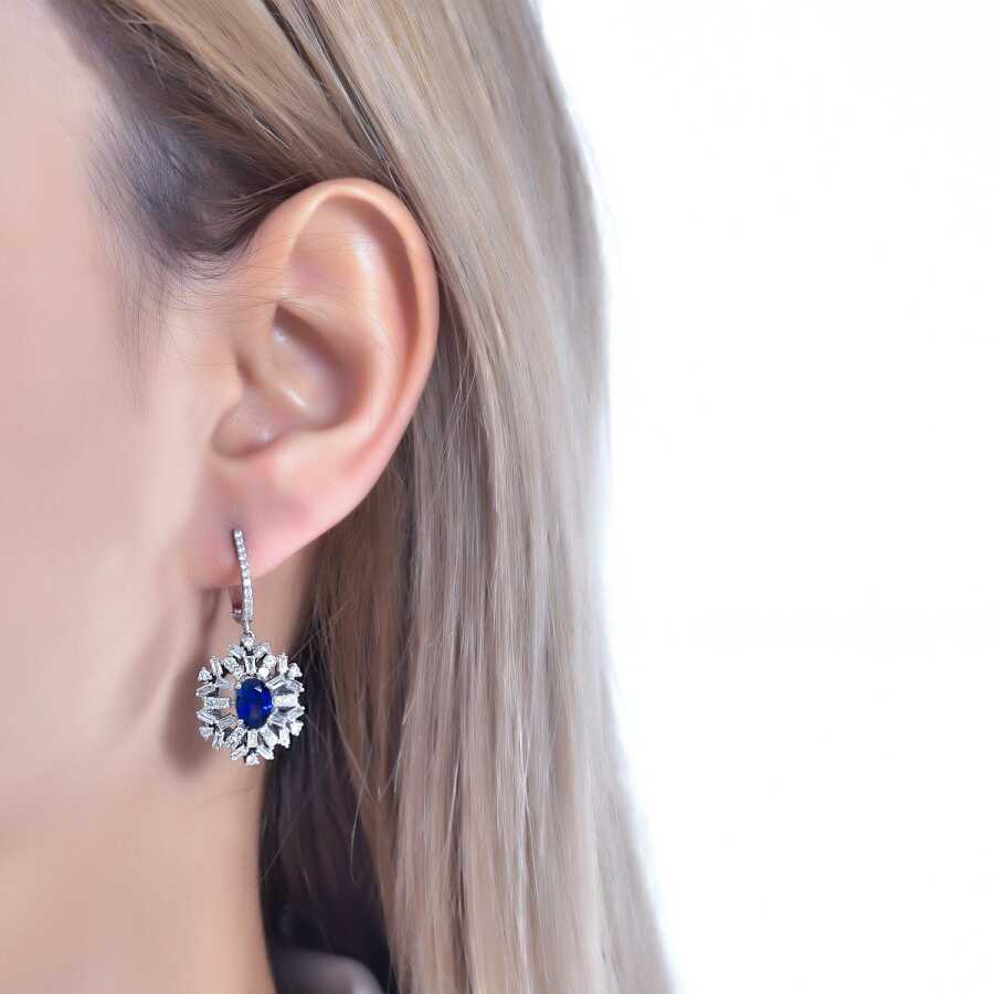 3,66 Carat Diamond Sapphire Earrings