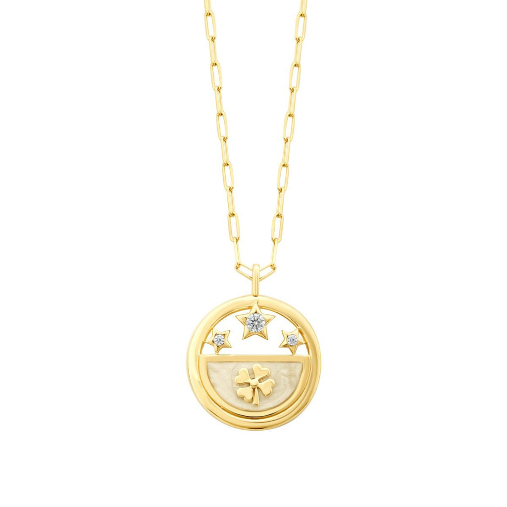 Gold Clover and Star Enamel Luck Charm Necklace