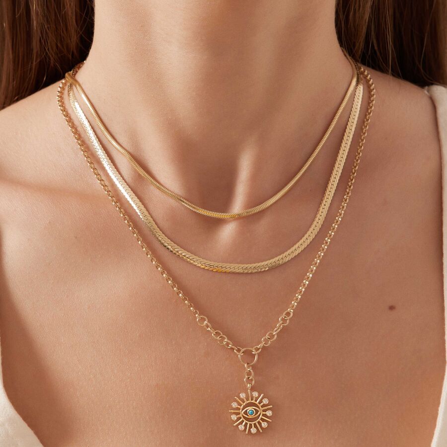 Gold Herringbone Chain Necklace