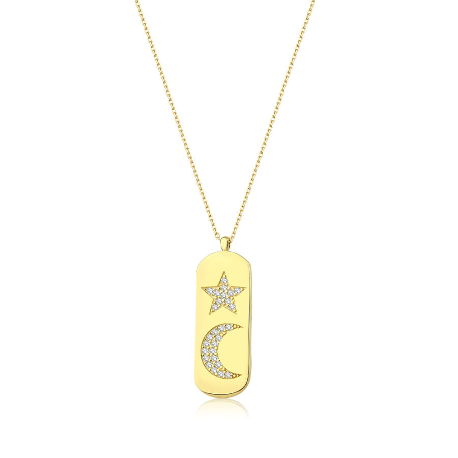 Gold Tag Moon & Star Necklace