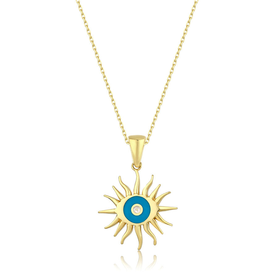 Gold Enamel Sun and Eye Necklace