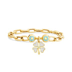 Gold White and Blue Enamel Clover Bracelet