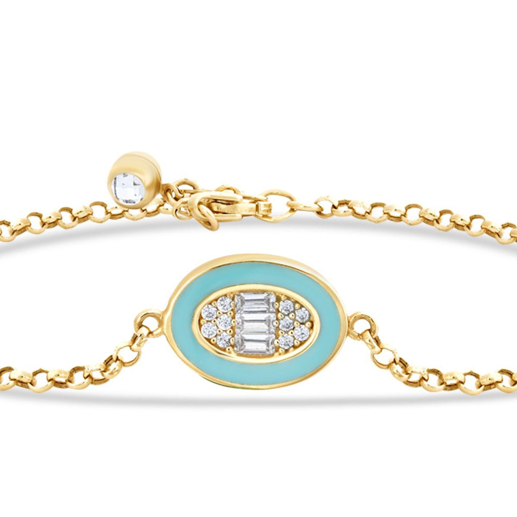 Gold Baguette Blue Enamel Bracelet