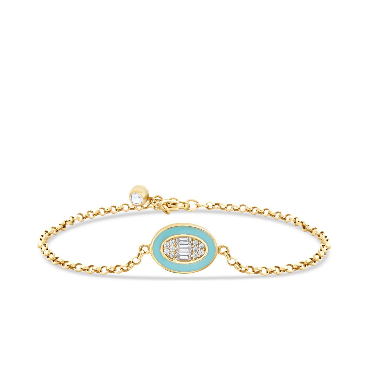 Gold Baguette Blue Enamel Bracelet