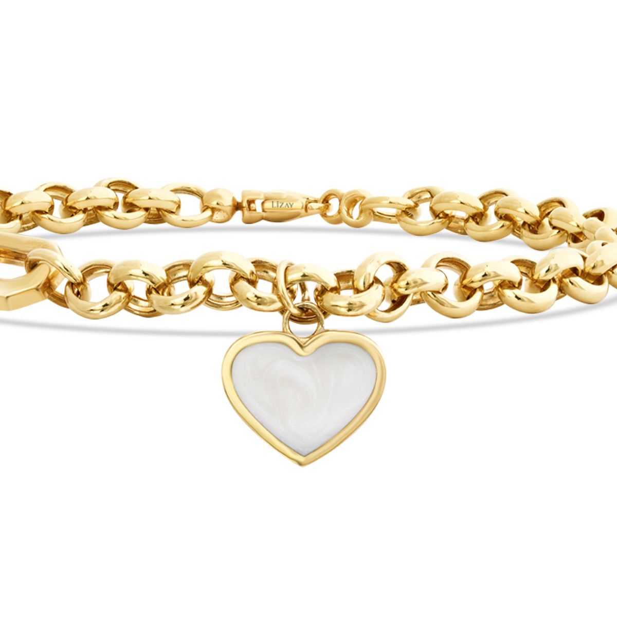 Gold White Enamel Heart Chain Bracelet