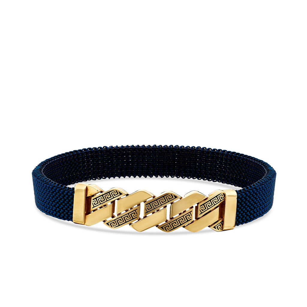 Gold Meander Pattern Navy Blue Men's Bracelet