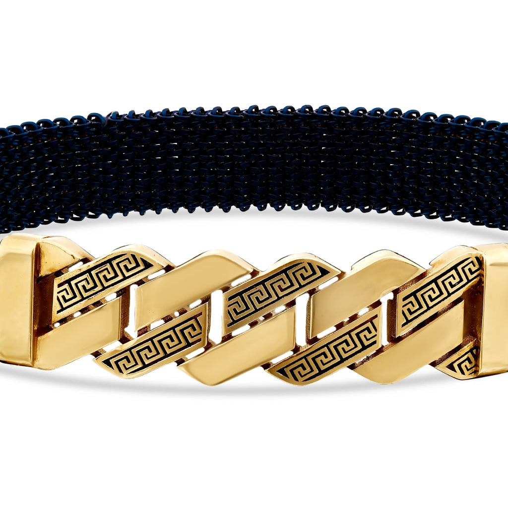 Gold Meander Pattern Navy Blue Men's Bracelet