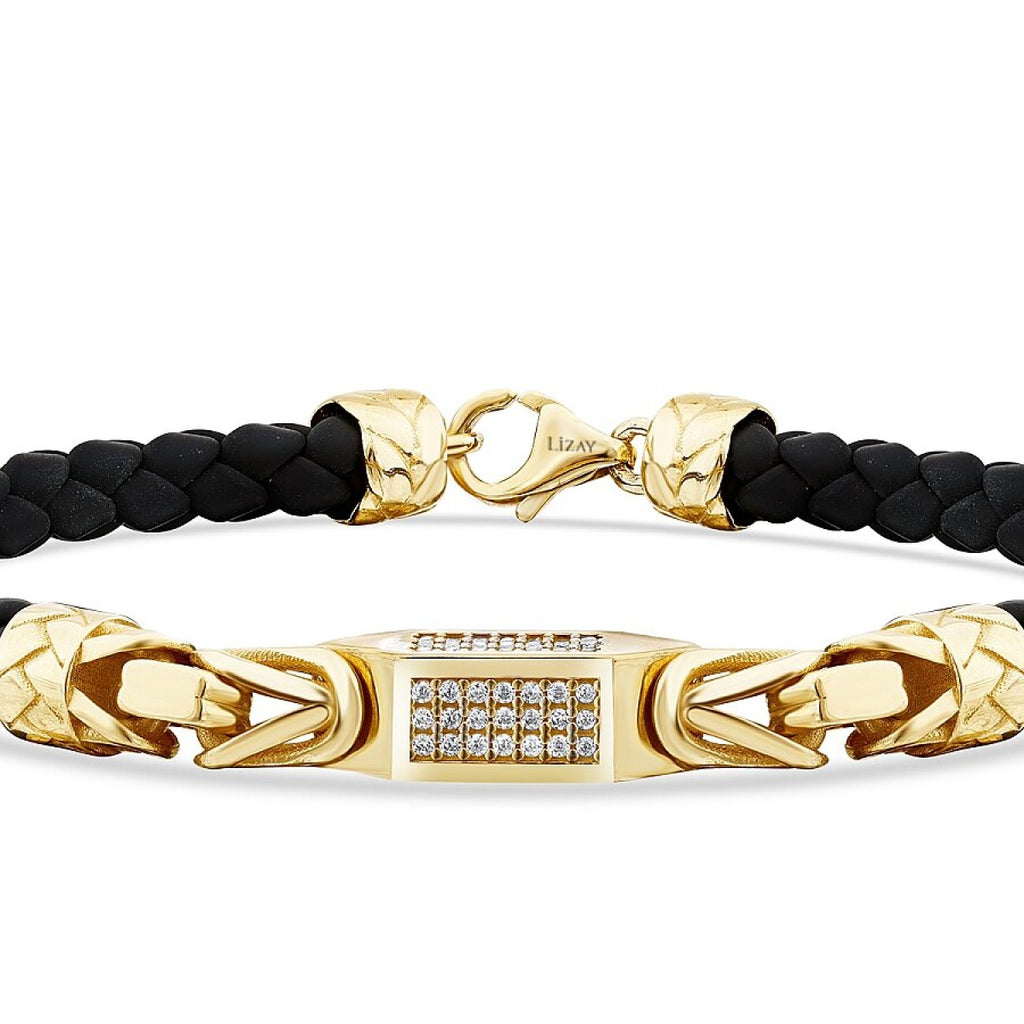 Gold Stone Rectangular Detailed Men's Bracelet