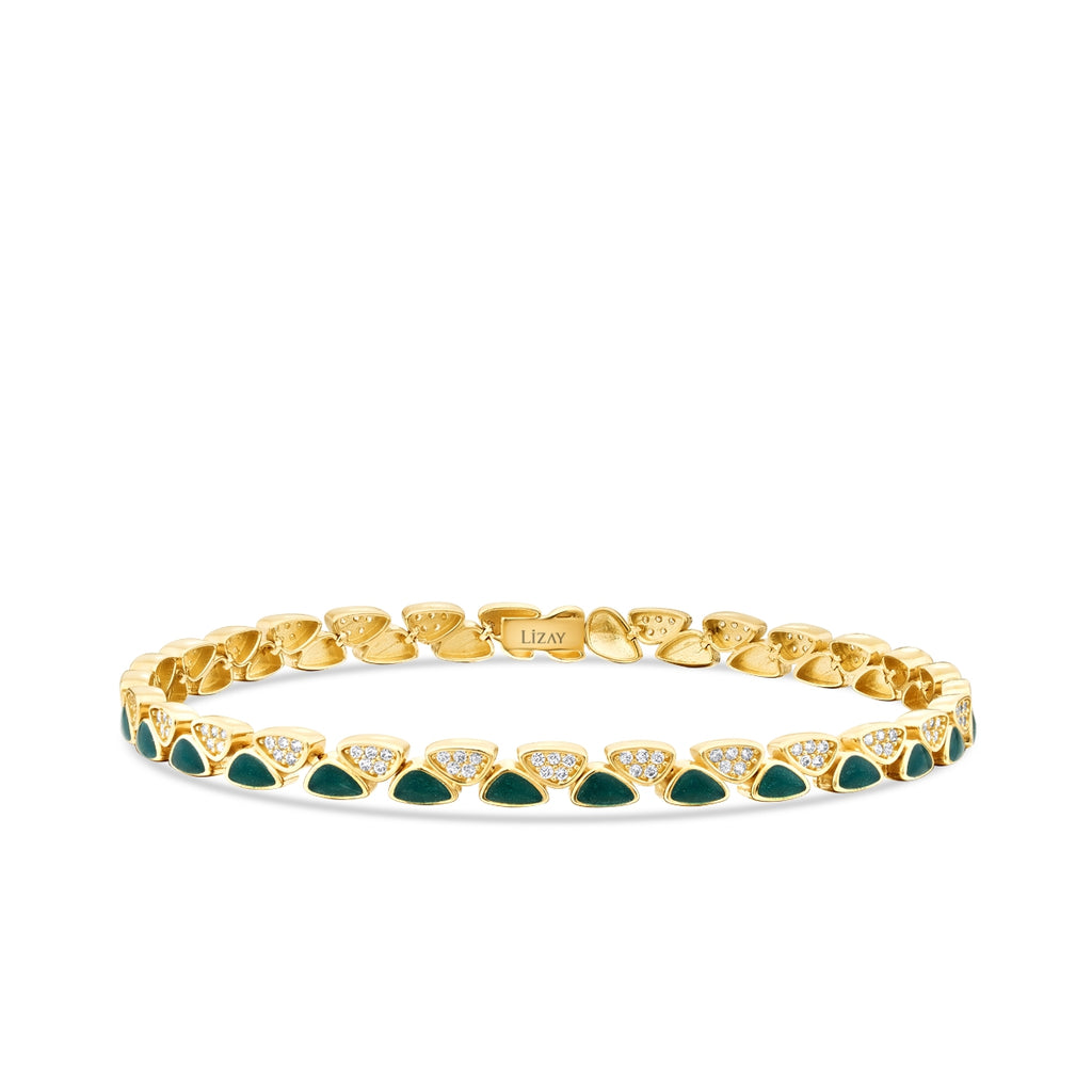 Gold Green Enamel Stone Bracelet